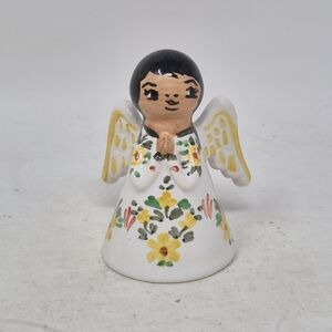 Hand-Painted Mexican Pottery Angel Figurine with Floral Design